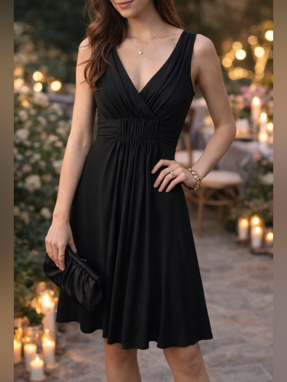 White House Black Market Black Empire Waist Dress Pleated Size 4